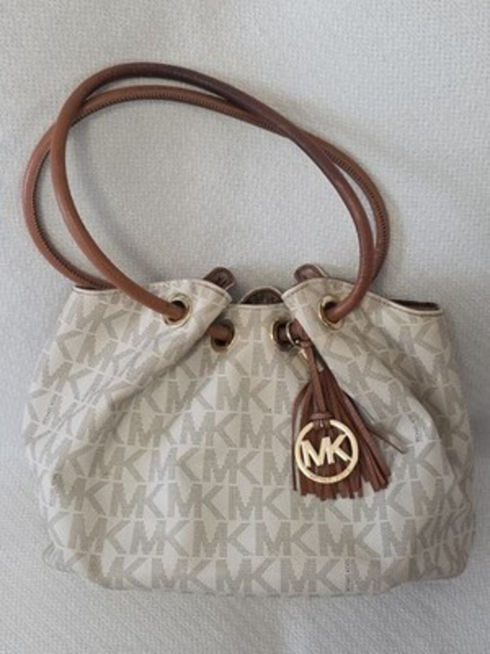 Michael Kors Ring Tote Signature Logo Shoulder Bag Handbag Purse Vanilla Brown